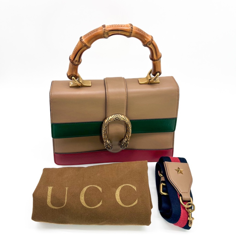 Gucci Calfskin Bamboo Web Medium Dionysus Top Handle Bag Red and Green - Picture 17 of 17